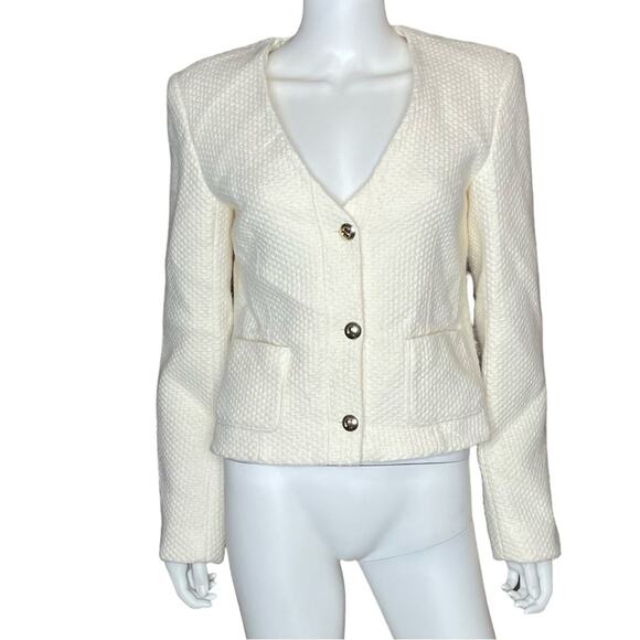 Anine Bing Anitta V-Neck Jacket Ivory Woven Women’s Sz M - Picture 2 of 12